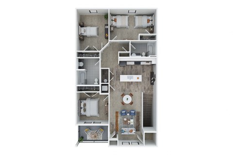 Floor plan for 3 beds, 2 baths, 1353 sqft